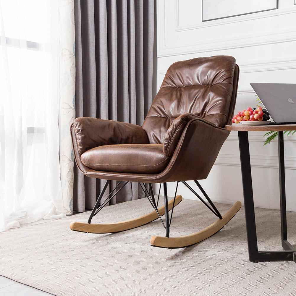Vintage Leather Wing Back Sofa Armchair Rocking Chair