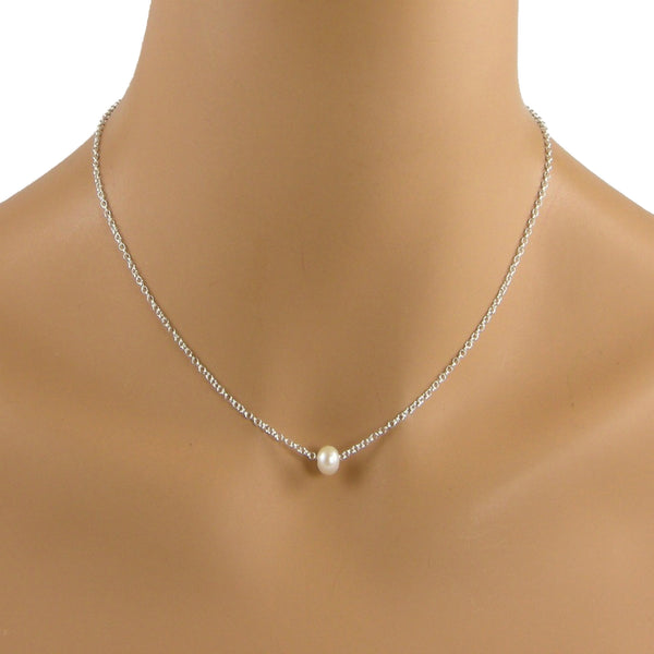 Sterling Silver Single Pearl Pendant Necklace | Lily & Roo | Wolf & Badger