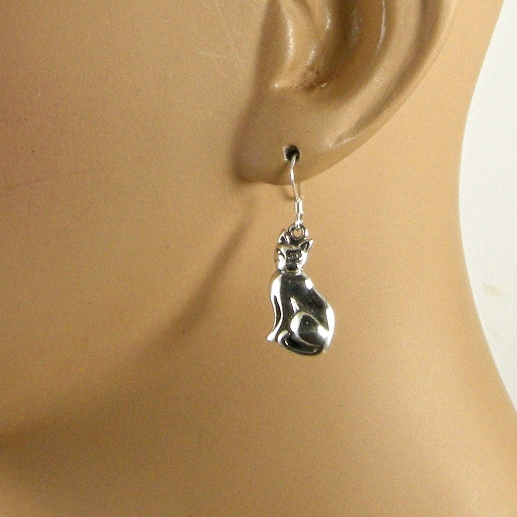 Sterling Silver Cat Earrings, Feline Earrings, Cat Lover Earrings