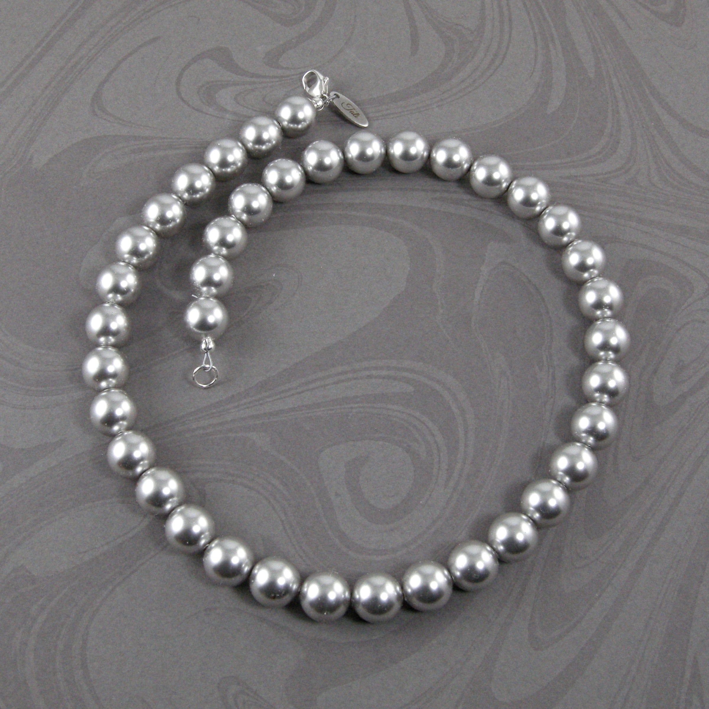 Gray Pearl Necklace, Silvery Gray Pearl Necklace, Large Gray Pearl Necklace