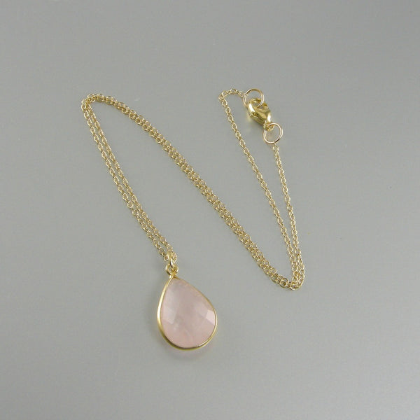 Rose Quartz Necklace, Rose Quartz Gold Chain Necklace