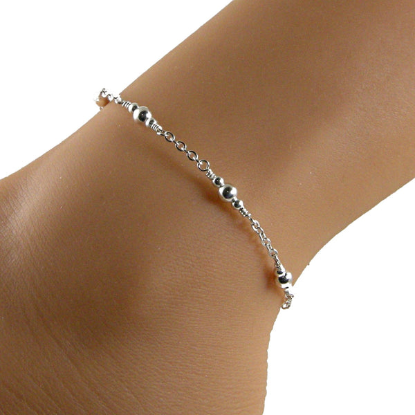 Layered Silver Ankle Bracelet with Tiny Tubes Chain, Beach Ankle–  annikabella