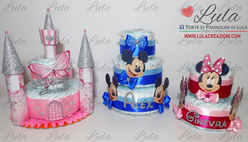 torta di pannolini pampers lula creazioni idea regalo nascita battesimo baby shower bella utile particolare maschio femmina rosa azzurro compra online spedizioni italia milano roma napoli ancona