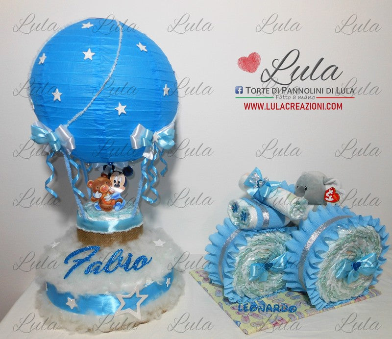 torta di pannolini pampers lula creazioni idea regalo nascita battesimo baby shower bella utile particolare maschio femmina rosa azzurro compra online spedizioni italia milano roma napoli ancona