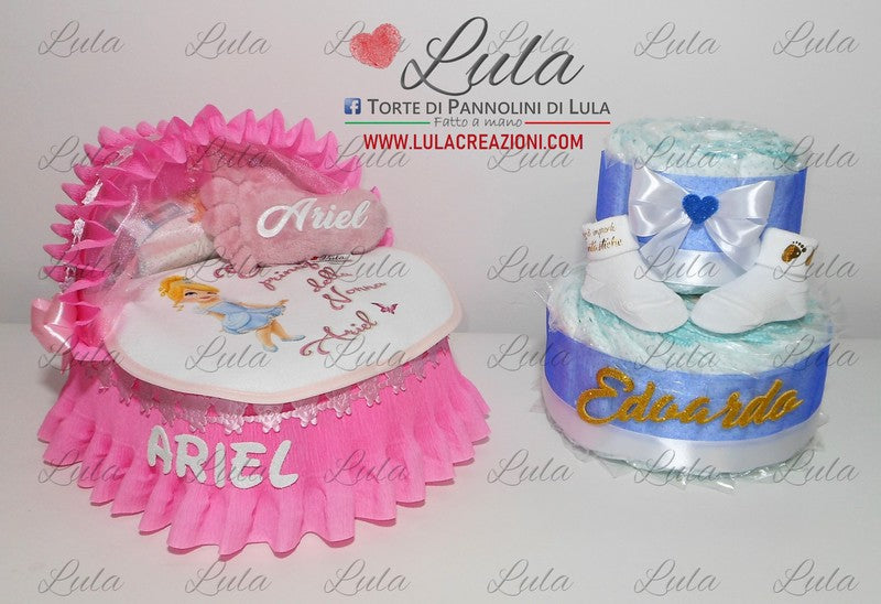 torta di pannolini pampers lula creazioni idea regalo nascita battesimo baby shower bella utile particolare maschio femmina rosa azzurro compra online spedizioni italia milano roma napoli ancona