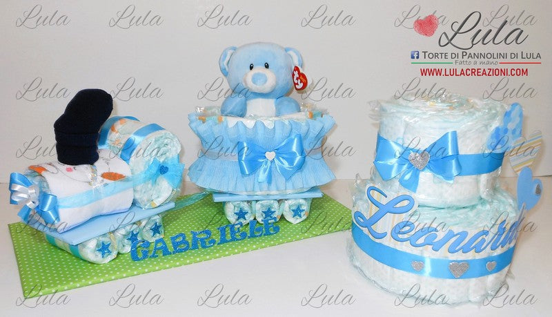 torte di pannolini pampers lula creazioni belle idea regalo nascita battesimo baby shower maschio femmina particolare utile spedizioni italia milano roma napoli treno peluche cuori