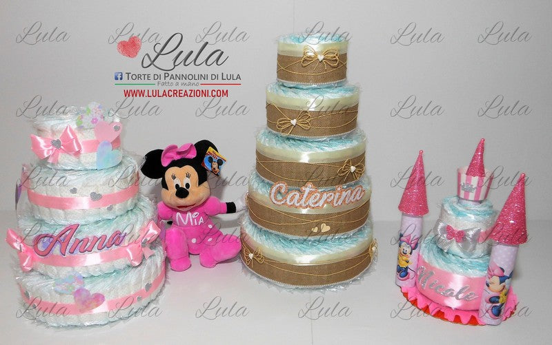 torta di pannolini pampers lula creazioni idea regalo nascita battesimo baby shower bella utile particolare maschio femmina rosa azzurro compra online spedizioni italia milano roma napoli ancona