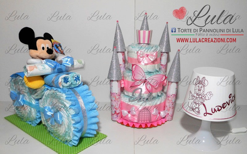 torta di pannolini pampers lula creazioni idea regalo nascita battesimo baby shower bella utile particolare maschio femmina rosa azzurro compra online spedizioni italia milano roma napoli ancona