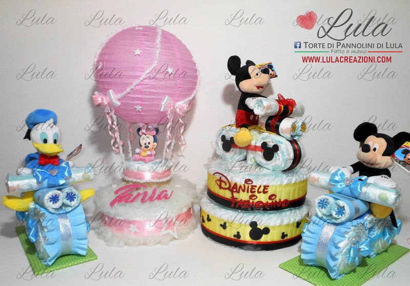 torta di pannolini pampers lula creazioni idea regalo nascita battesimo baby shower bella utile particolare maschio femmina rosa azzurro compra online spedizioni italia milano roma napoli ancona