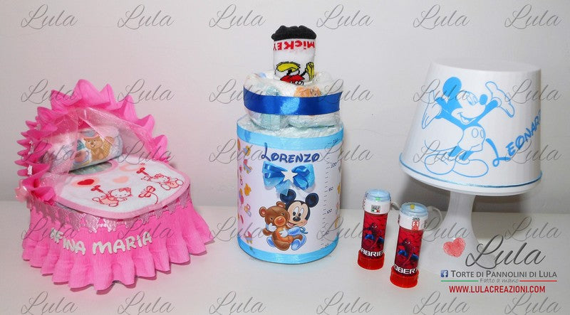 torta di pannolini pampers lula creazioni idea regalo nascita battesimo baby shower bella utile particolare maschio femmina rosa azzurro compra online spedizioni italia milano roma napoli ancona