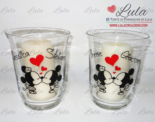 vaso candela Topolino Minnie bacio love cuori idea regalo san valentino natale anniversario ragazza lei donna utile originale economico personalizzata nomi unica shop online italia ancona