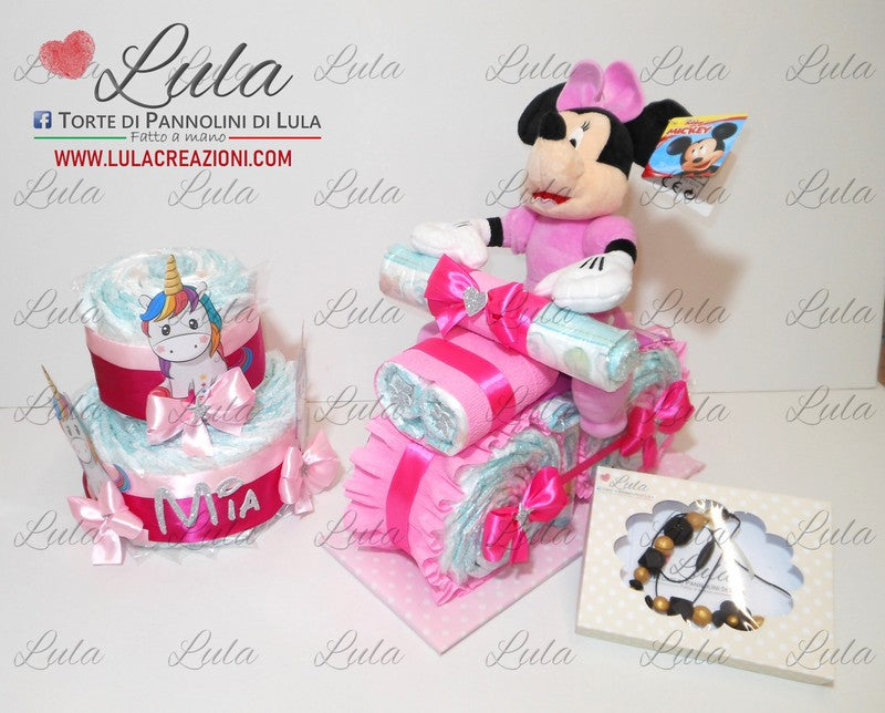 torta di pannolini pampers lula creazioni idea regalo nascita battesimo baby shower bella utile particolare maschio femmina rosa azzurro compra online spedizioni italia milano roma napoli ancona