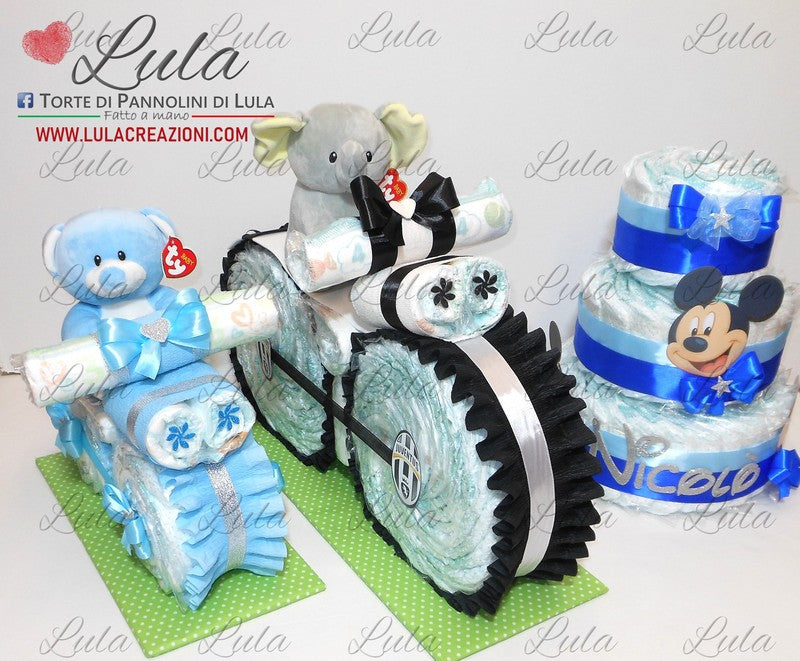 torta di pannolini pampers lula creazioni idea regalo nascita battesimo baby shower bella utile particolare maschio femmina rosa azzurro compra online spedizioni italia milano roma napoli ancona