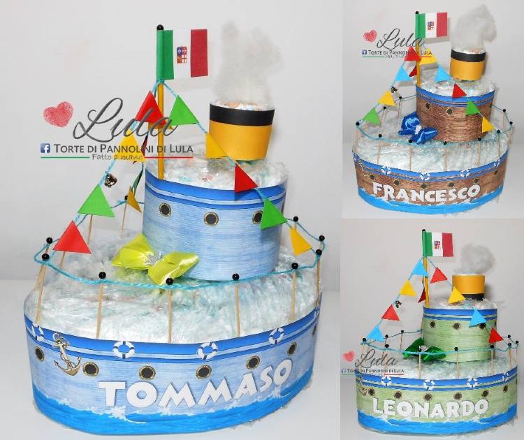 Torte di Pannolini di Lula Creazioni -  Barca nave estate mare idea regalo nascita battesimo baby shower originale maschio azzurro