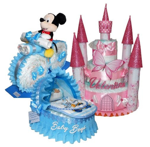 TORTA DI PANNOLINI PAMPERS LULA CREAZIONI idea regalo nascita battesimo bby shower maschio femmina rosa azzurro utile particolare shop online spedizioni sicure italia