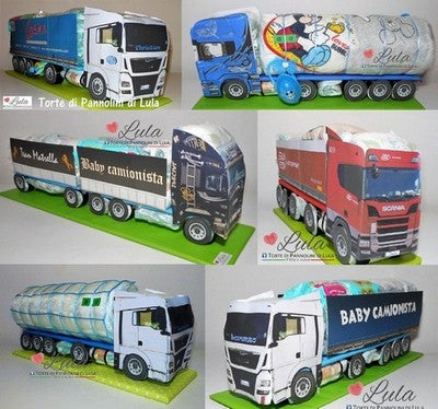 Torte di pannolini di Lula Creazioni - baby camionista - Pampers - cisterna  autobotte tir camion