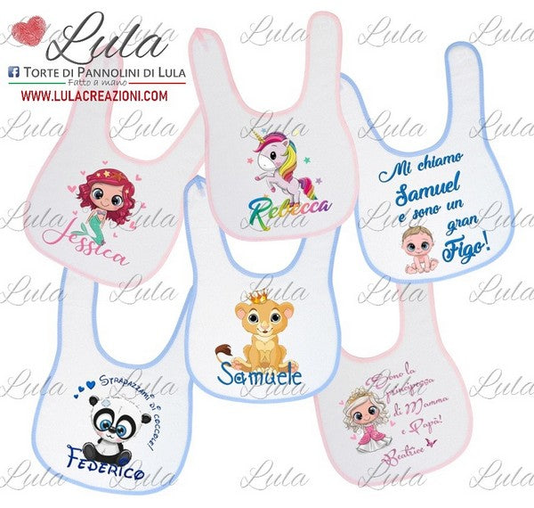 bavaglino personalizzato maschio femmina idea regalo nascita battesimo baby shower natale pasqua utile particolare nome