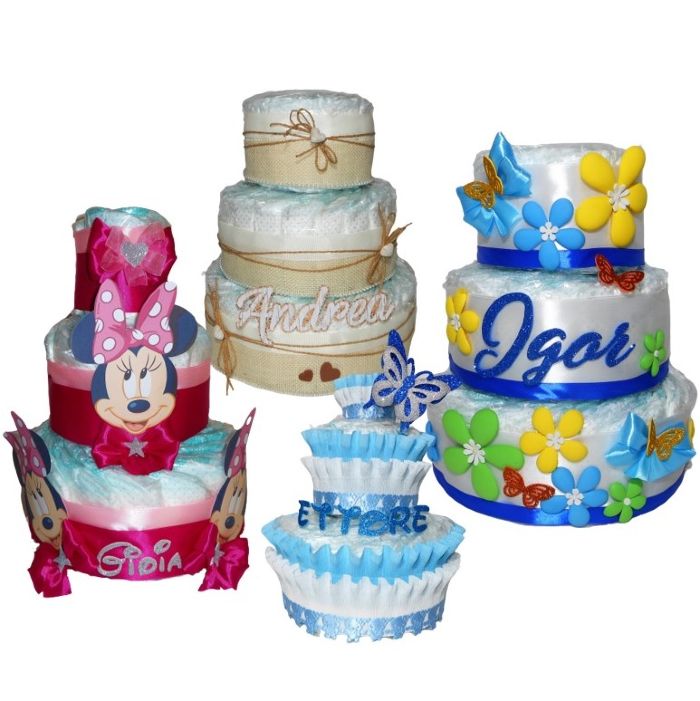 TORTA DI PANNOLINI PAMPERS LULA CREAZIONI idea regalo nascita battesimo bby shower maschio femmina rosa azzurro utile particolare shop online spedizioni sicure italia