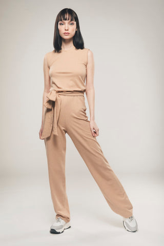 Sustainable long light brown jumpsuit