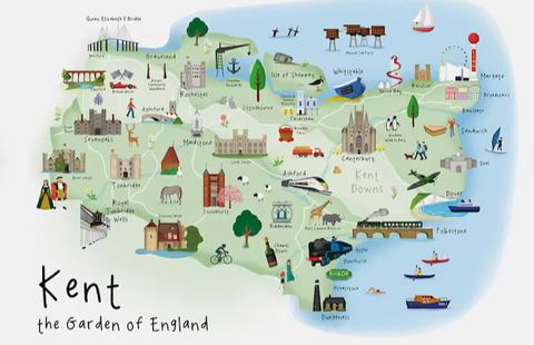 Tea towel map of Kent