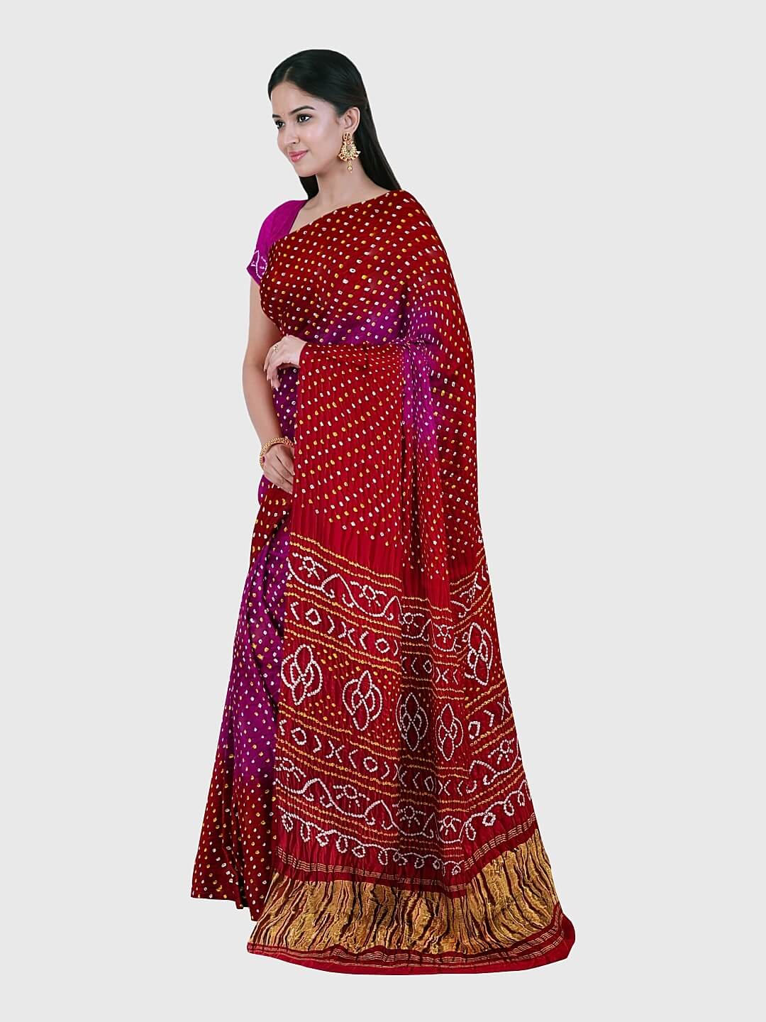 Bandhani Sari from Rajasthan with Zari Weave on Border And All-Over |  Exotic India Art