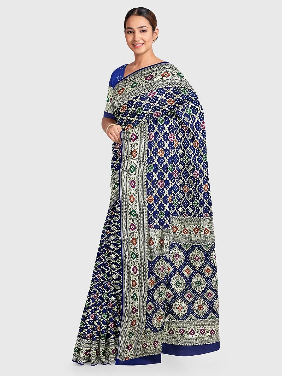 Bandhani Gaji Silk Saree with Ajrakh – thechakorshop