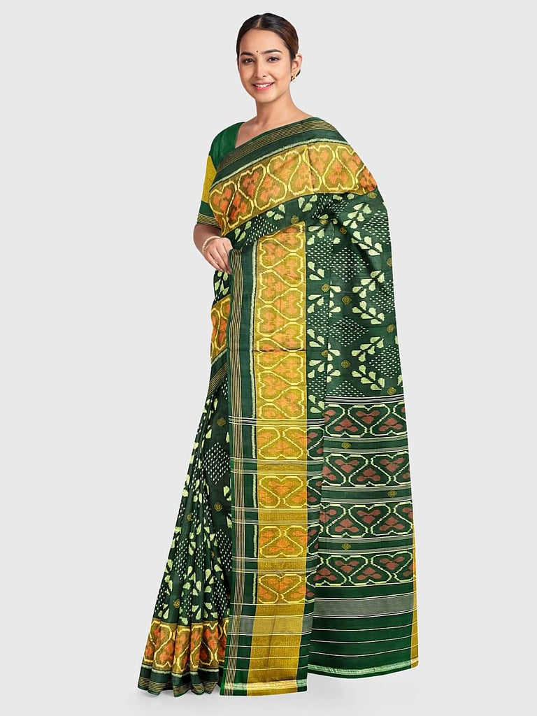 Buy the Latest Olive Green Silk Printed Patola Saree SARV151864