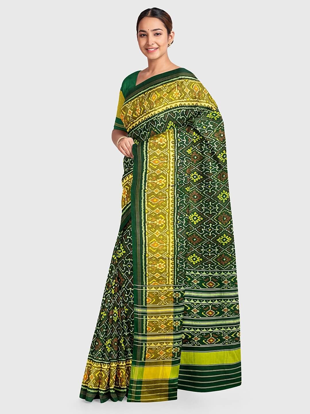 Green Ikkat Patola Saree in Pure Silk – Khatri Jamnadas Bechardas