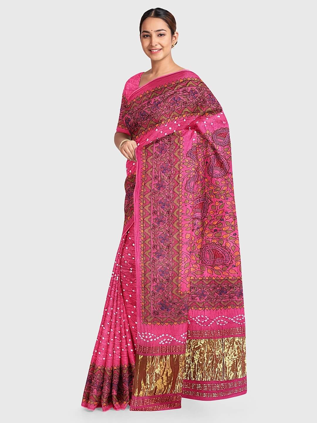 Broad Border Meenakari Banarasi Bandhani Saree - Purple – Naina Jain