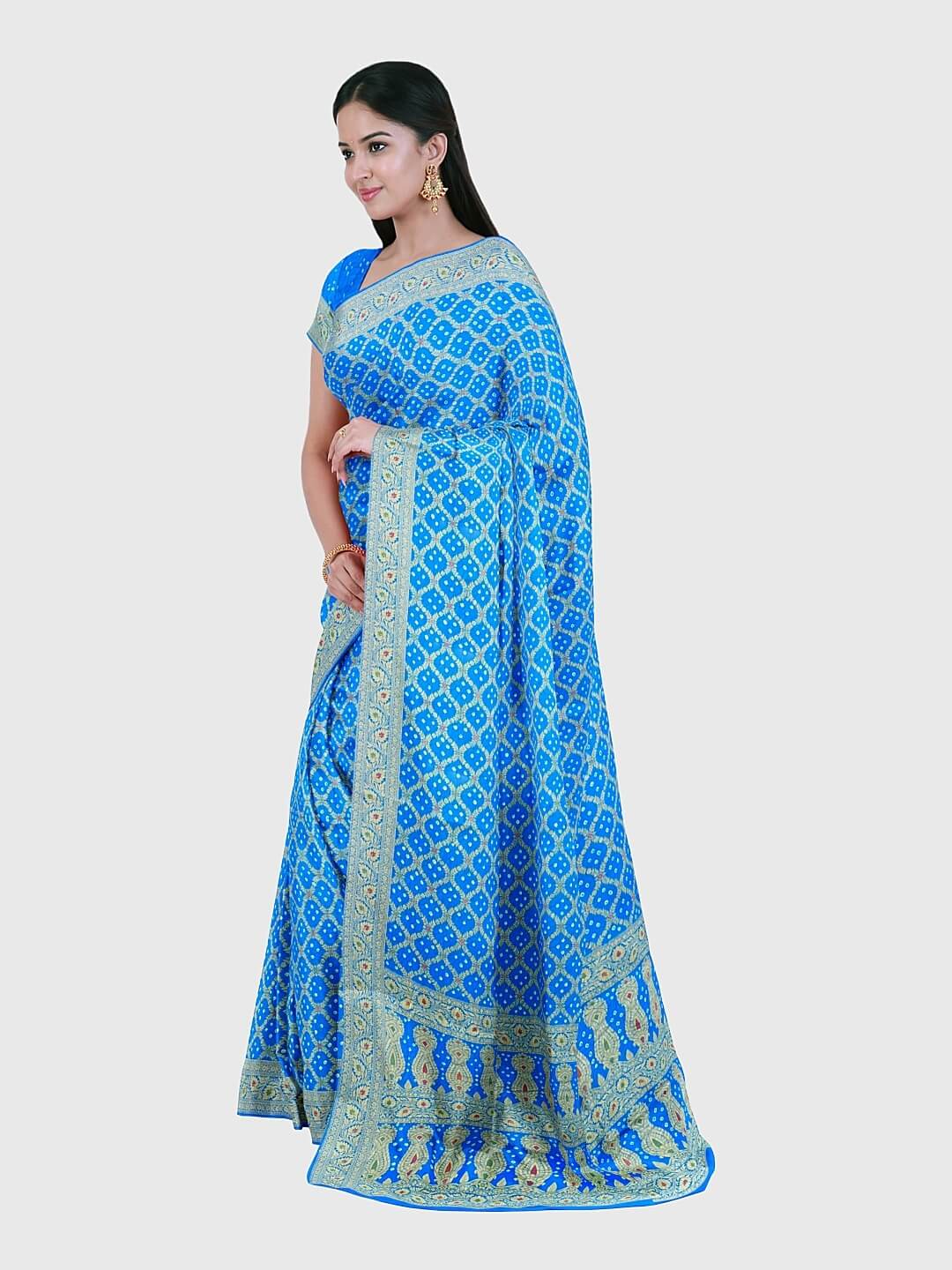 Premium Quality Blue Khadi Cotton Saree With Temple Motif | Cotton saree, Cotton  saree designs, Saree