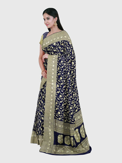 Navy Blue Woven Banarasi Brocade Saree | Brocade saree, Silk sarees online  shopping, Saree