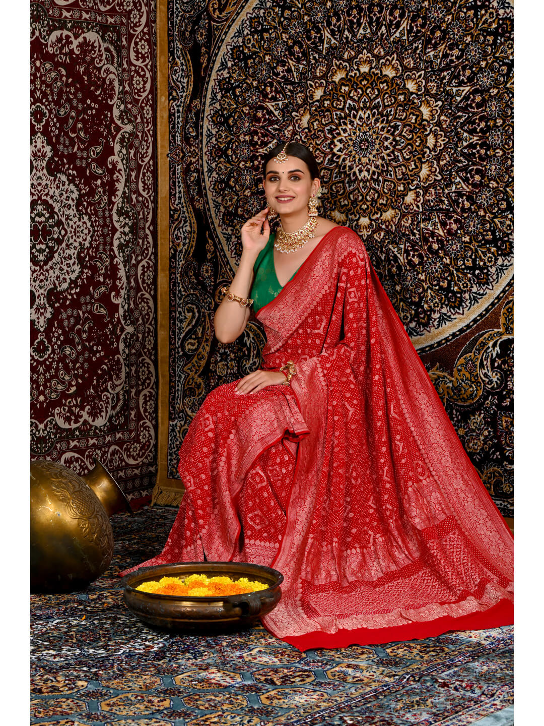 Red Bandhani Saree Blouse Designs Online With Best Price in India USA –  Sunasa