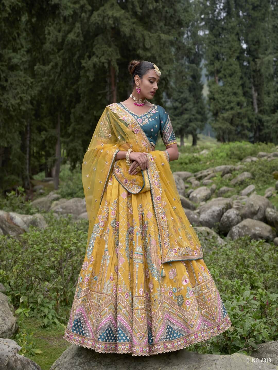 Mustard Yellow & Pink Lehenga for Haldi 1915 – Mohi fashion