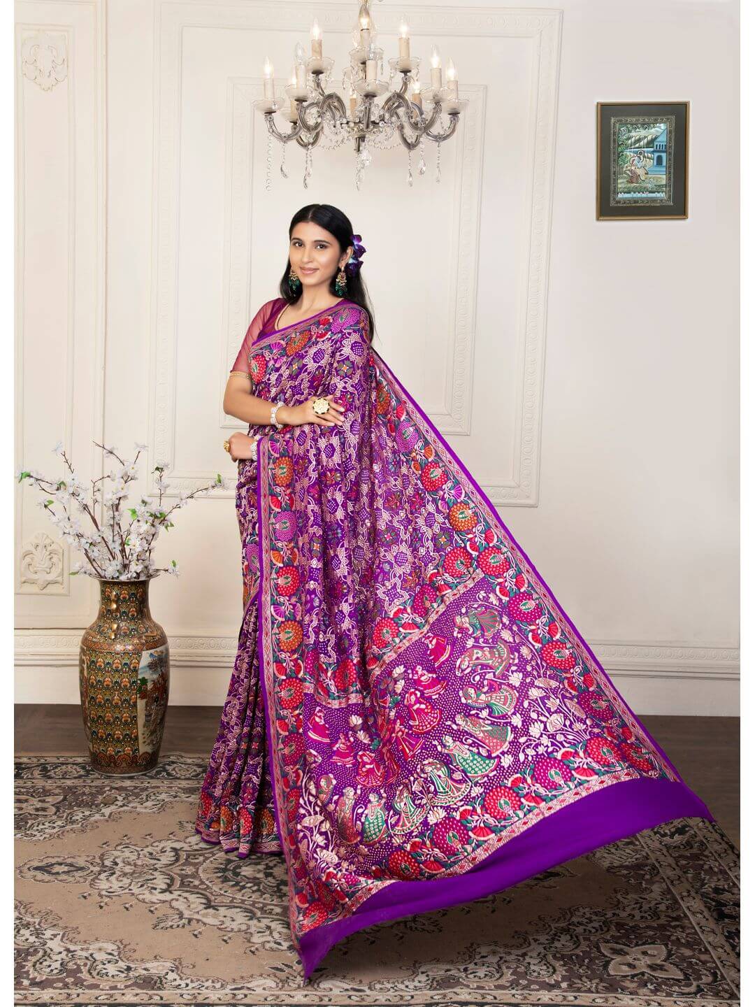 Green And Purple Bandhani Saree : The Morani Fashion