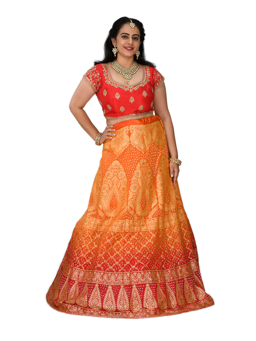 Photo of Bride in Orange Pink and Red Lehenga | Indian bridal fashion,  Indian bridal wear, Wedding lehenga designs