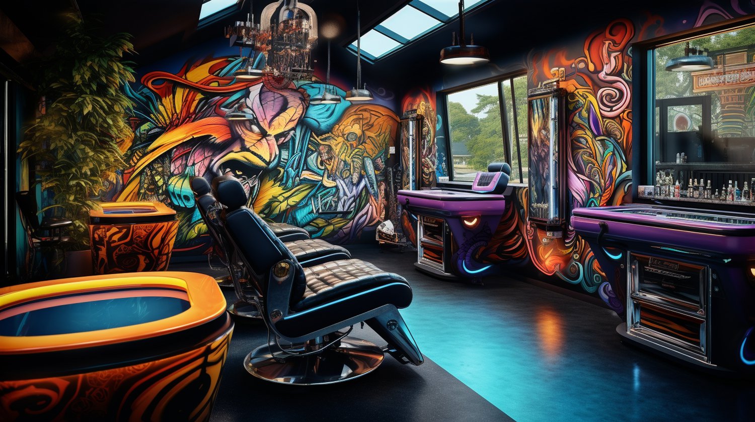 Mesmerizing tattoo parlor scene with AI-generated tattoo art