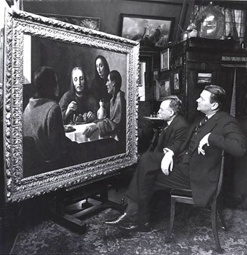 Director and chief restorer of Museum Boymans in Rotterdam admiring the newly discovered Emmaus by Johannes Vermeer that eight years later would appear to be a fake made by Han van Meegeren.