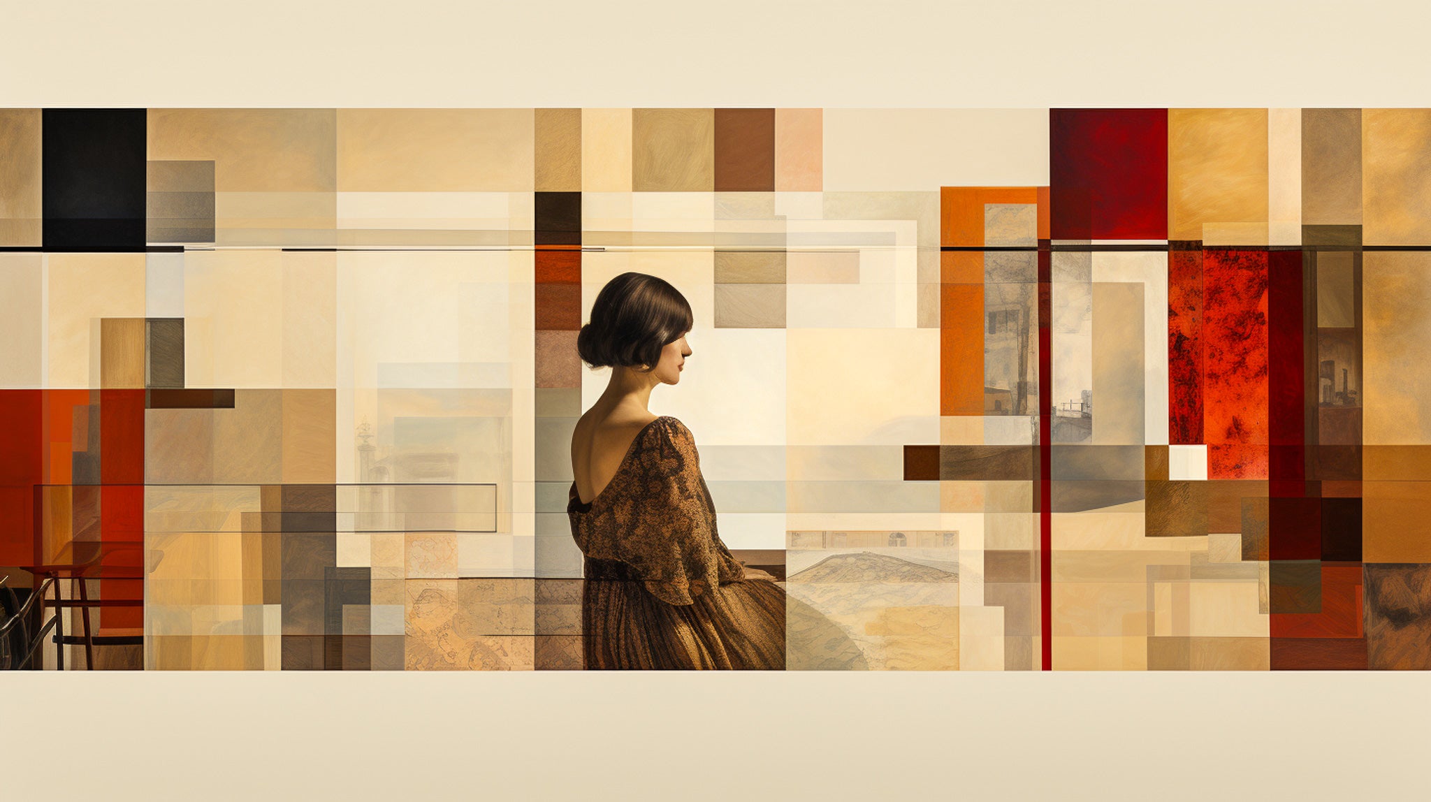 Abstract ai art painting with a woman in the foreground by Pixel Gallery