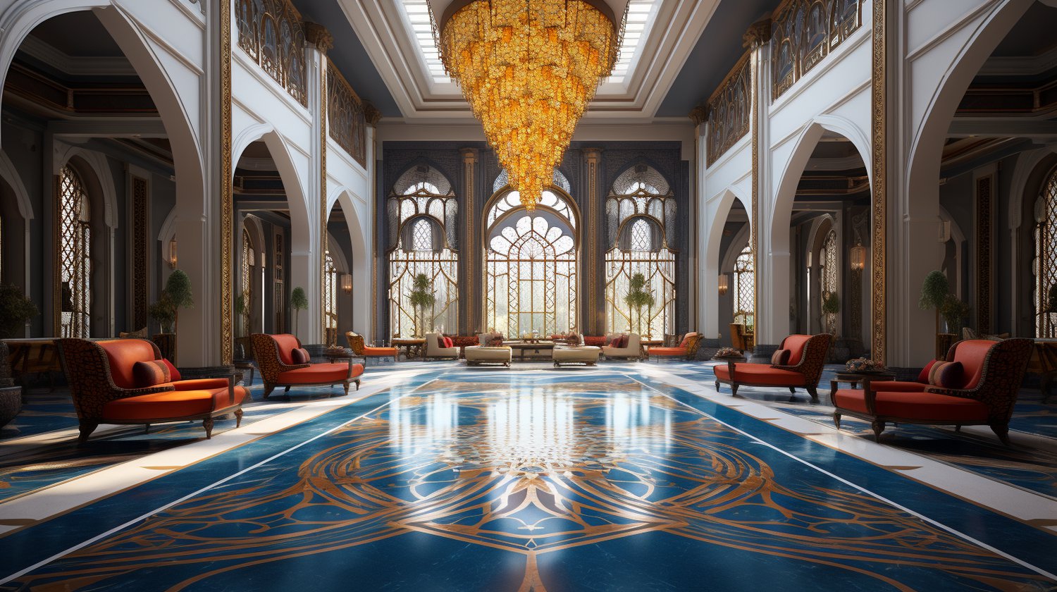 Opulent Art Deco interior design with AI-influenced artwork and Midjourney