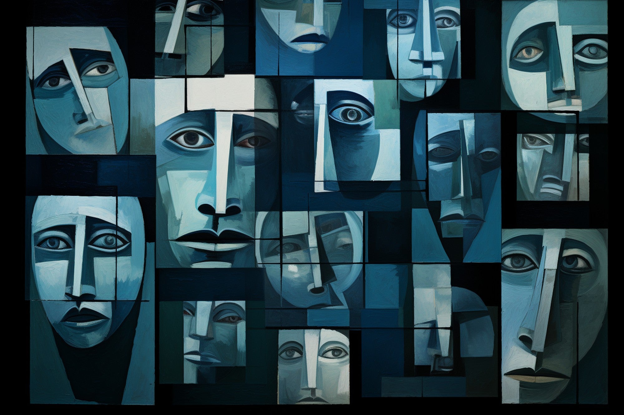 A Digital Lament - AI-Generated Digital Canvas Style: Referencing Picasso's Blue Period through algorithmic design