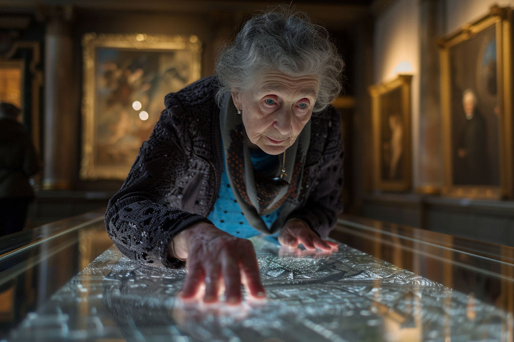 A blind old woman experiences AI art at the National Gallery in London - AI Art image by Pixel Gallery