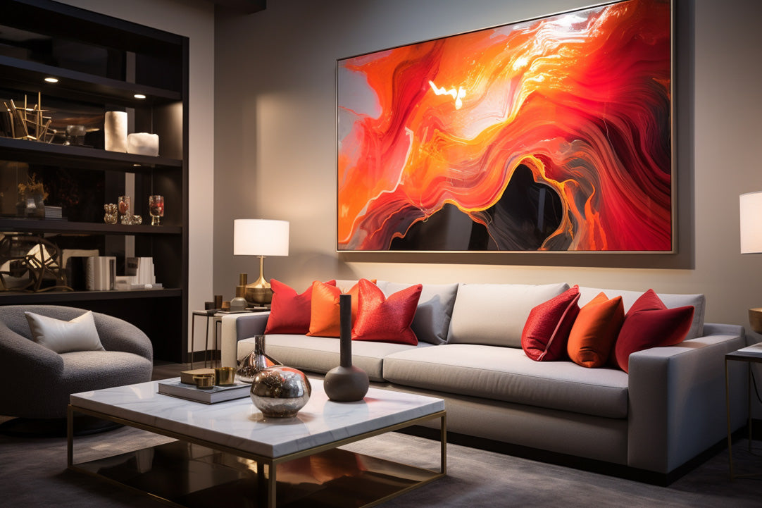 Large Abstract Art Painting in living room created by AI from Pixel Gallery