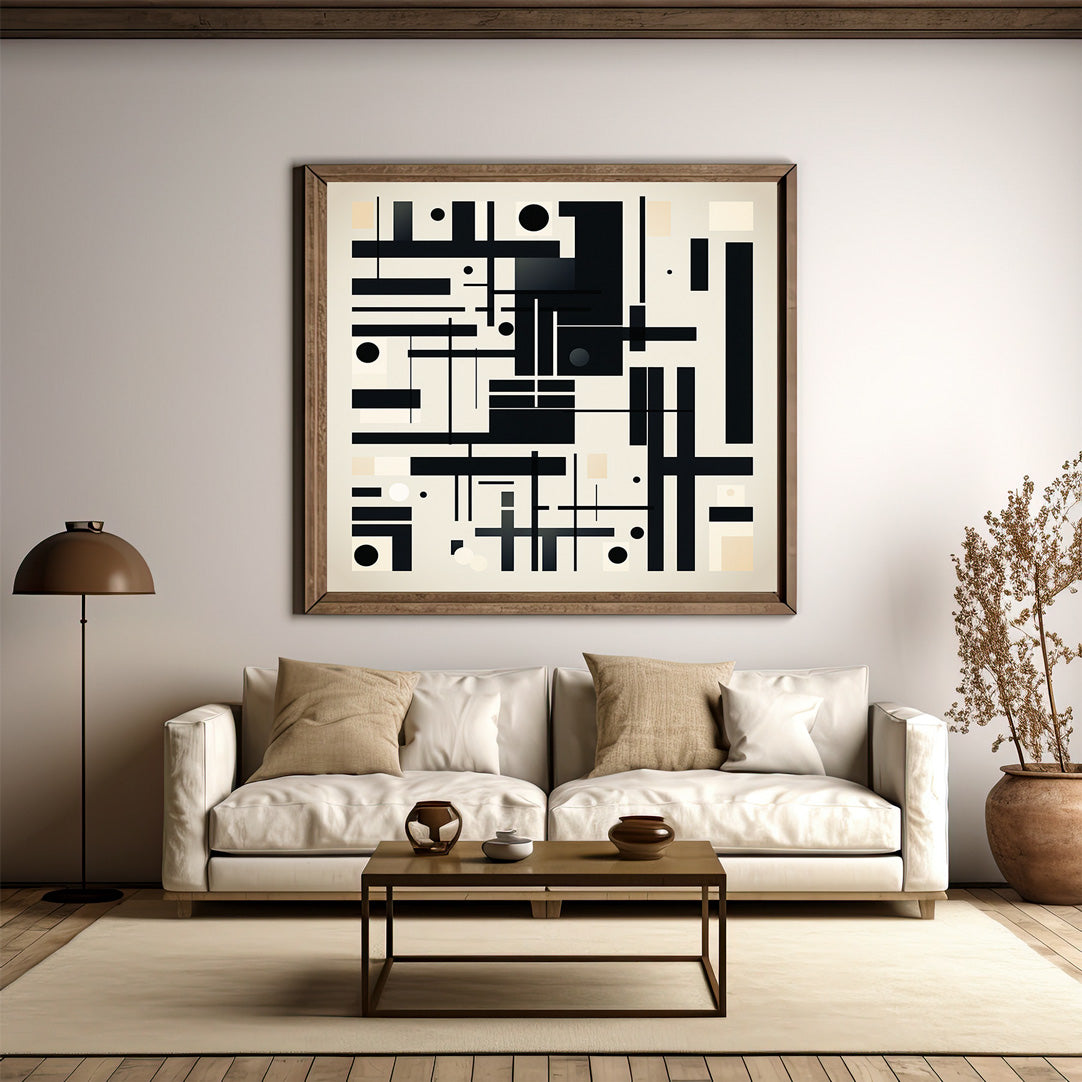 Ai art of Abstract black and white painting in a modern living from Pixel Gallery