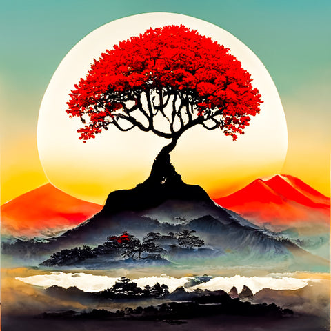 Ai Art by Pixel Gallery - The tree atop of Mount Fuji