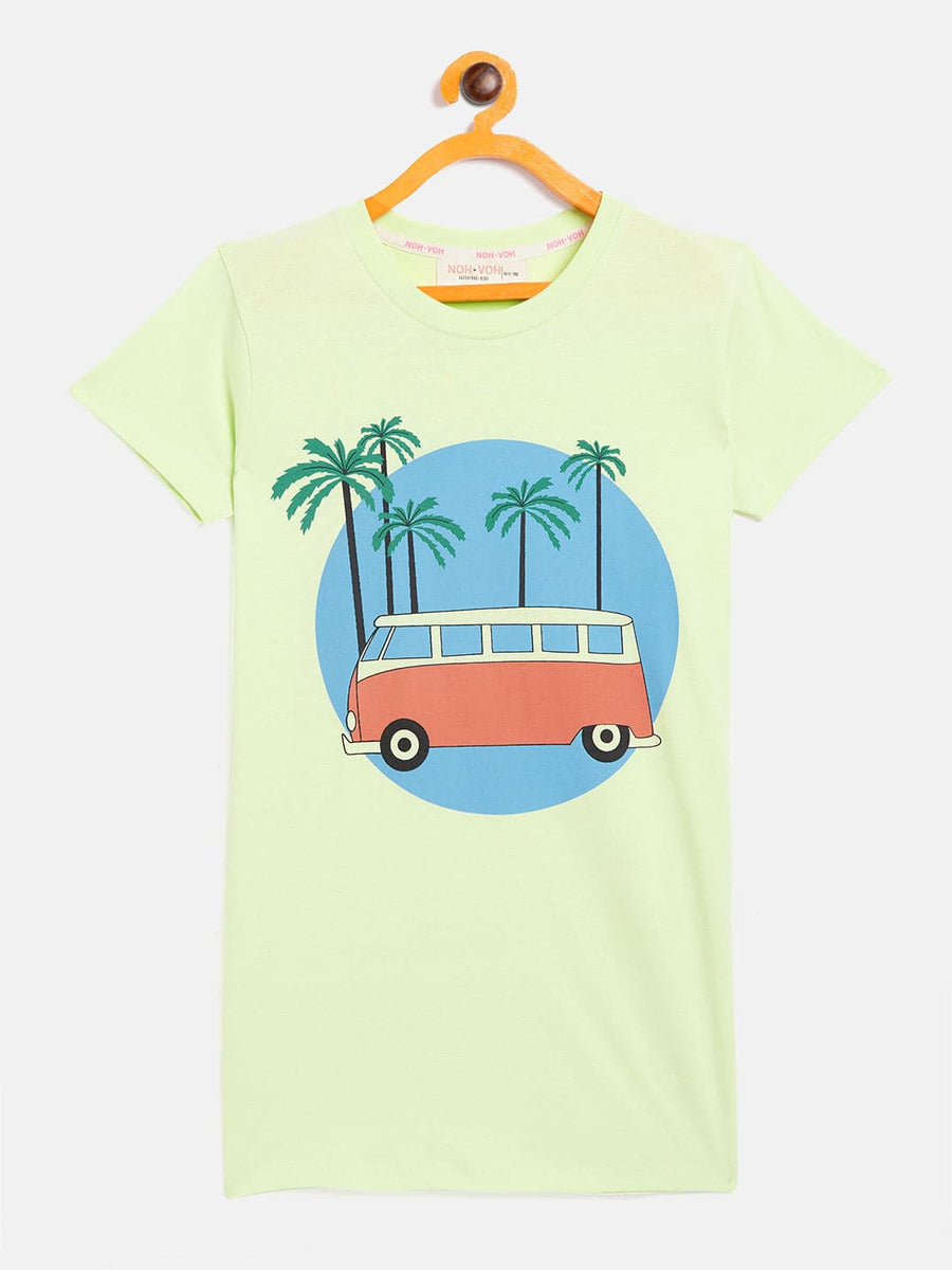 Buy Girls Green Bus Print T-Shirt Dress Online at Sassafras