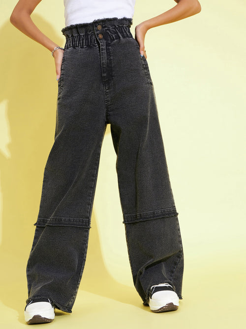 Girls Blue Knee Slit Denim Jogger Jeans