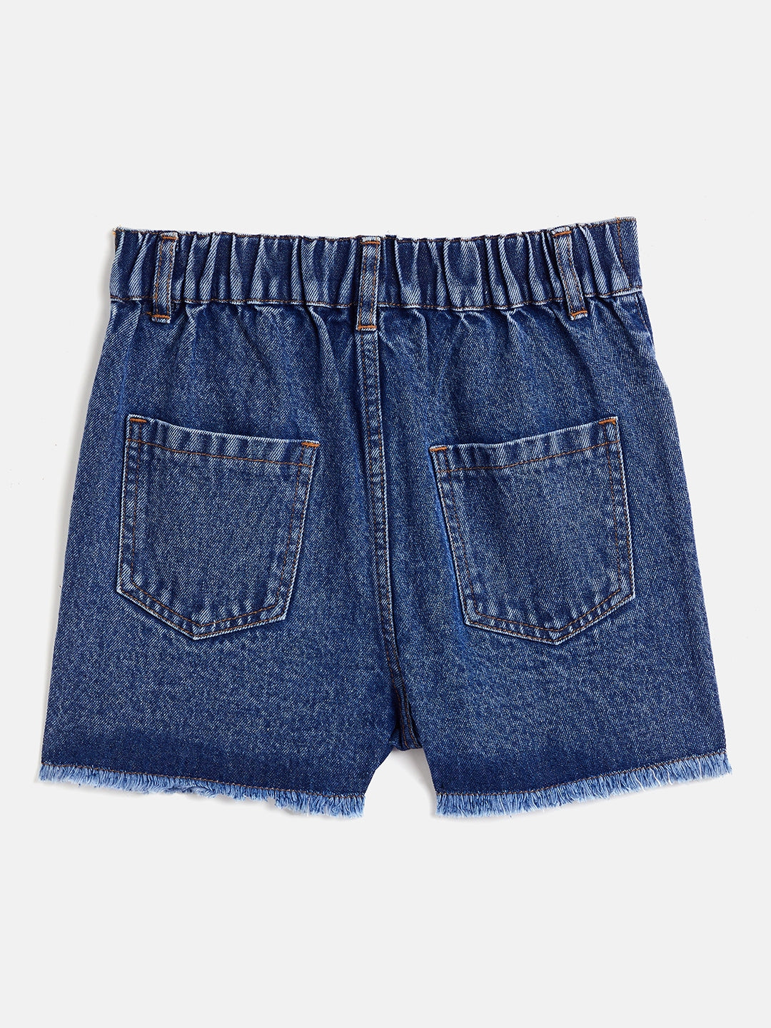 Women Blue Washed Denim High Waist A-Line Shorts