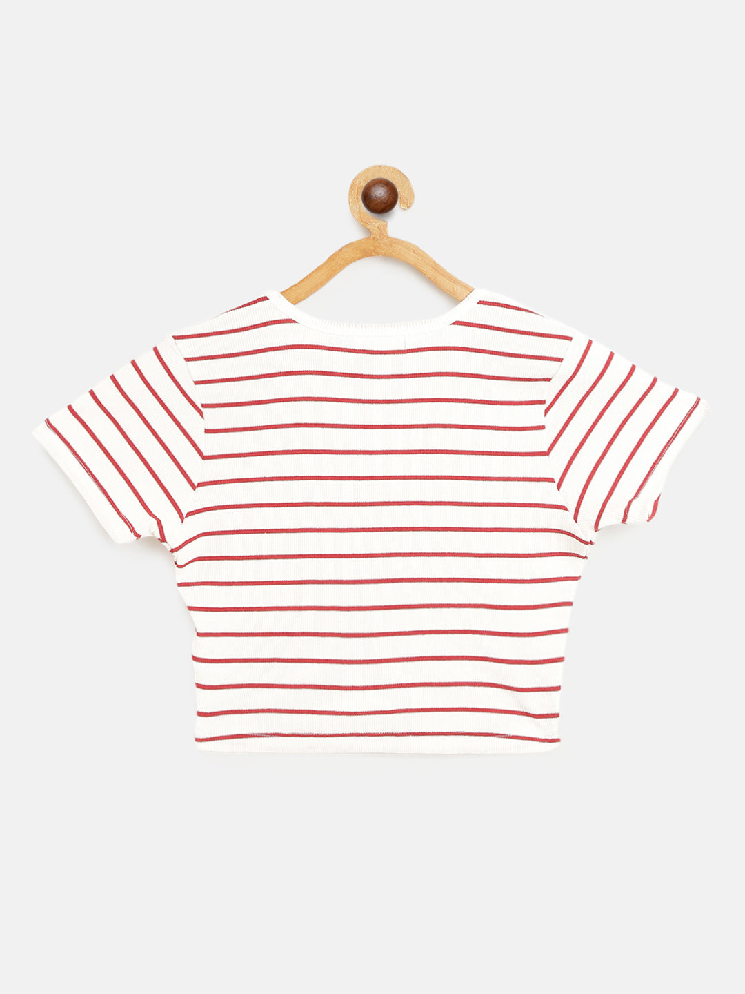 Buy Girls White & Red Pinstripes Rouched Front Crop Rib Top Online ...
