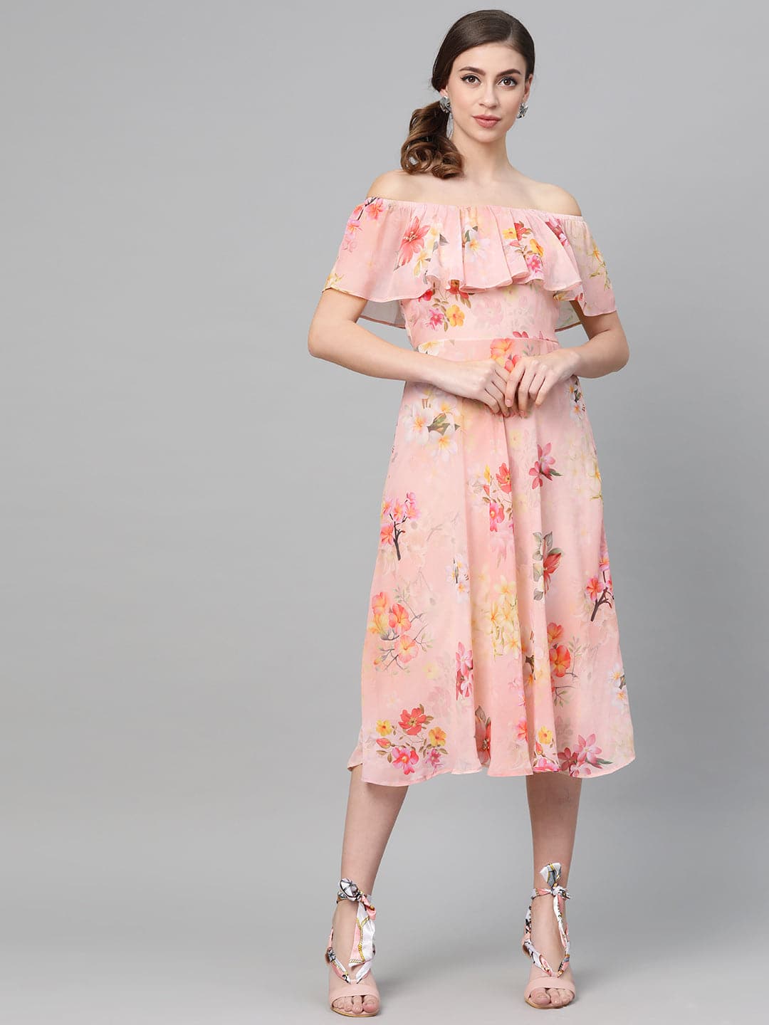 Fit And Flare Dress Off Shoulder Sleeve Floral Pattern Buy Stylish Fit And Flare Dresses For 1316