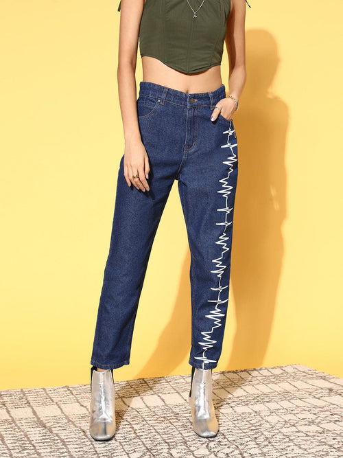 Women Blue Distressed Slit Jeans